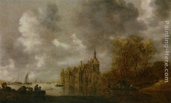 Jan van Goyen An extensive river landscape with figures rowing and a castle beyond
